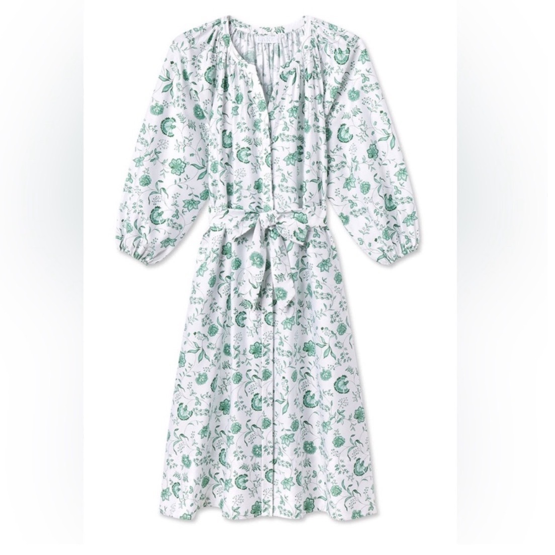 New Lake Pajamas Green Floral Patio Brunch Dress Pockets Bump Meadow Vines L — image 2 of 7